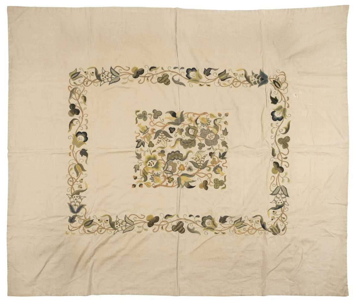 Lot 380 - Embroidered bedcover. An Arts & Crafts coverlet, early 20th century
