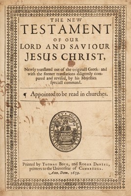 Lot 255 - Bible [English]. The Holy Bible containing the Old Testament and the New, Cambridge, 1639