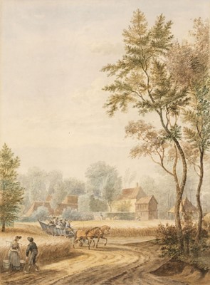 Lot 148 - Schouman (Martinus, 1770-1848). Dutch rural scene with wagon and figures among cornfields