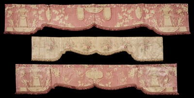 Lot 376 - Curtains. A pair of shaped pelmets, Miss Frith, Kensington, London,  circa 1890s