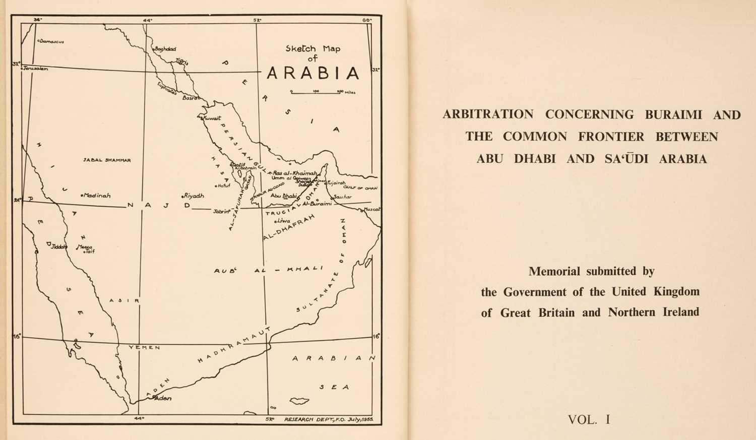Lot 40 - Abu Dhabi. Arbitration Concerning Buraimi and the Common Frontier Between Abu Dhabi and Sa‘udi Arabia, 1955