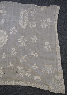 Lot 371 - Clothing. A whitework apron panel, English, circa 1720, & other whitework items