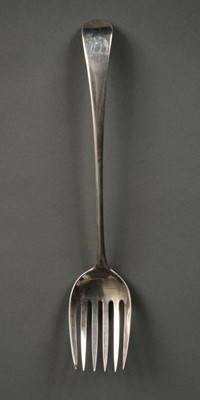 Lot 214 - Serving Fork. George III silver serving fork by Hester Bateman, 1788