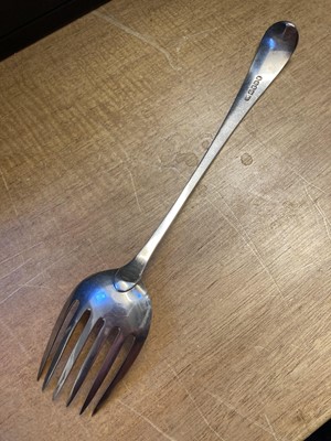 Lot 214 - Serving Fork. George III silver serving fork by Hester Bateman, 1788