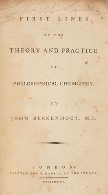 Lot 242 - Berkenhout (John). First Lines of the Theory & Practice of Philosophical Chemistry, 1st ed., 1788