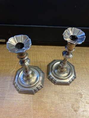 Lot 205 - Candlesticks. A pair of George II silver candlesticks