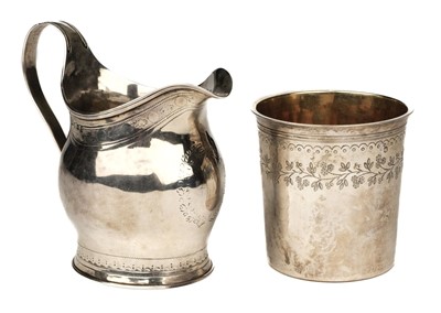 Lot 409 - Cream Jug. A George III silver cream jug and beaker