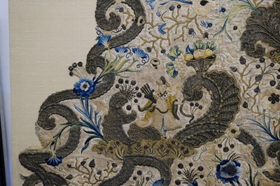 Lot 381 - Embroidered headboard. A fine rococo embroidered headboard, Italy: Piedmont, circa 1750