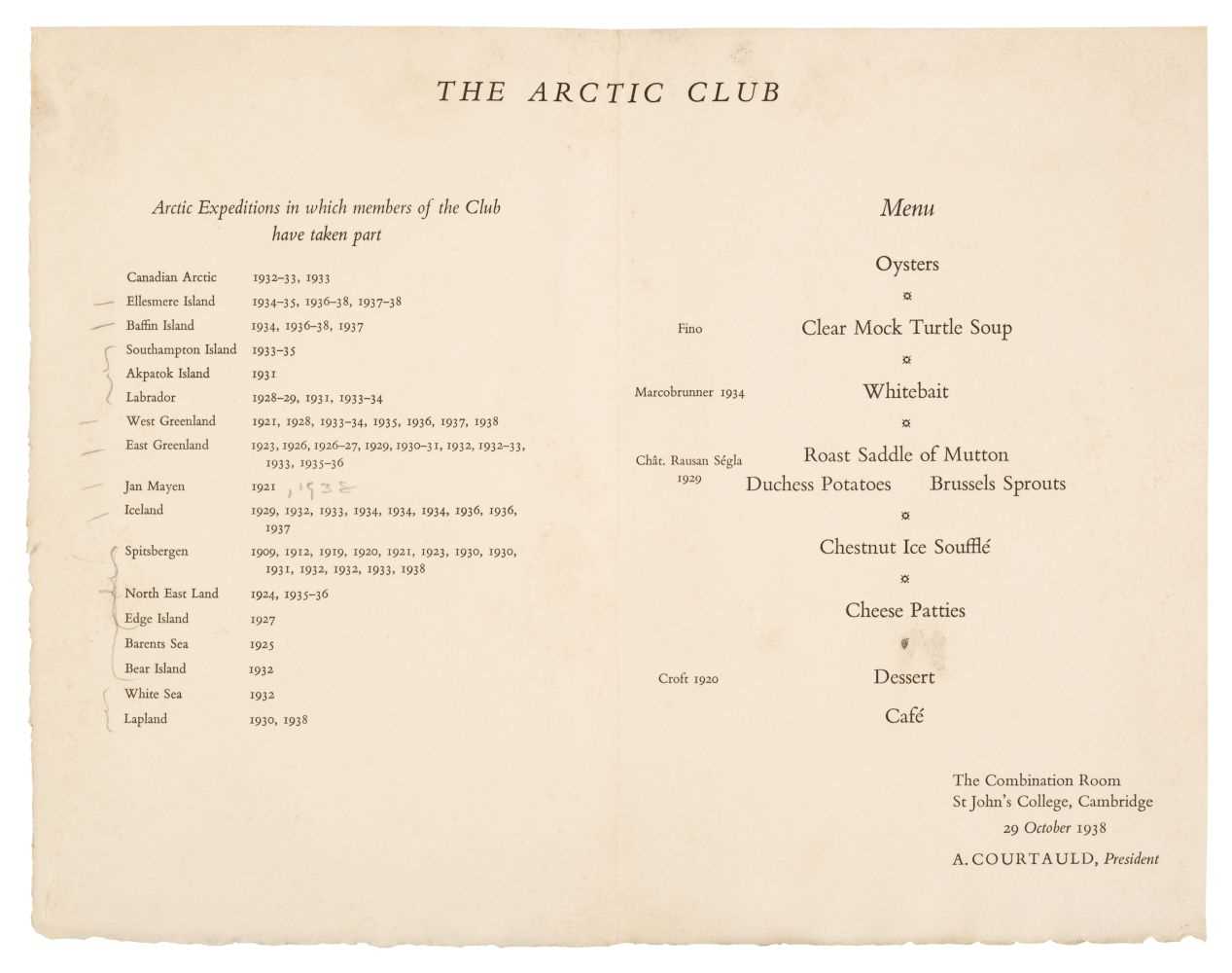 Lot 26 - Polar Menus. A group of 19 menus, 1933/59