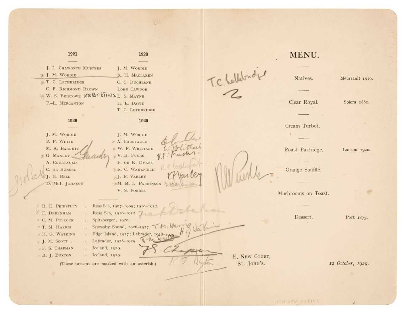 Lot 27 - Polar Menus. A group of 5 menus, 1926/32