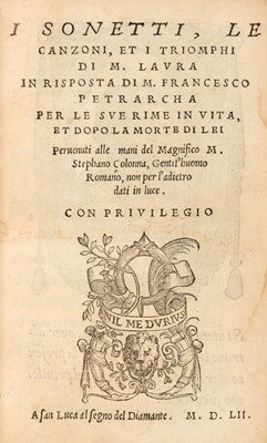 Lot 271 - Colonna (Stefano). I sonetti, le canzoni, 1552