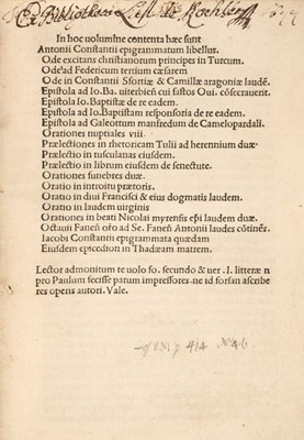 Lot 273 - Costanzi (Antonio). Epigrammatum libellus. 1502