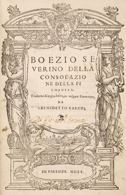 Lot 259 - Boethius. Della consolazione della filosofia, 1551