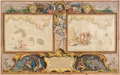 Lot 129 - Pine (John). Two untitled charts showing the progress of the Spanish Armada (nos. 3 & 4), 1739