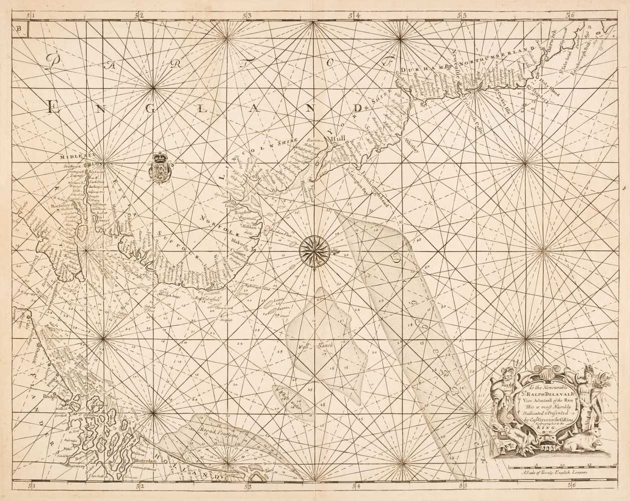 Lot 98 - Collins (Captain Greenville). Six sea charts, circa 1700