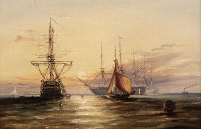 Lot 99 - Attributed to William Adolphus Knell (1801-1875). Ships at dawn, oil on canvas