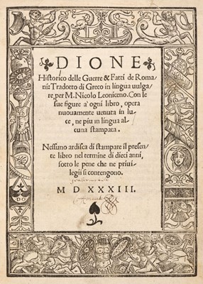 Lot 265 - Cassius (Dio). Delle guerre & fatti