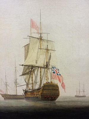 Lot 100 - Marine School. British Royal Navy warships with first-rate square-rigged battleship, c. 1810-20