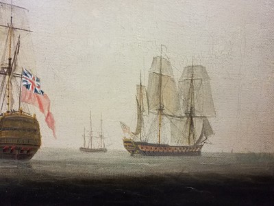 Lot 100 - Marine School. British Royal Navy warships with first-rate square-rigged battleship, c. 1810-20