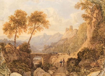Lot 112 - Barret (George, circa 1767-1842), Mountain landscape with bridge and castle