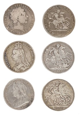 Lot 233 - Coins. George III and later silver crowns and other coins