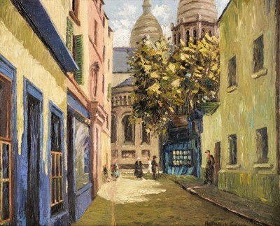 Lot 190 - Twells (Arthur H., 1921-1996). A Paris street scene with figures and the Basilique du Sacré-Coeur