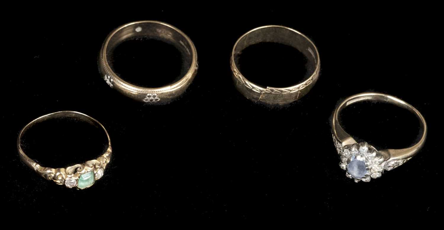 Lot 231 - Rings. Four 9ct gold dress rings