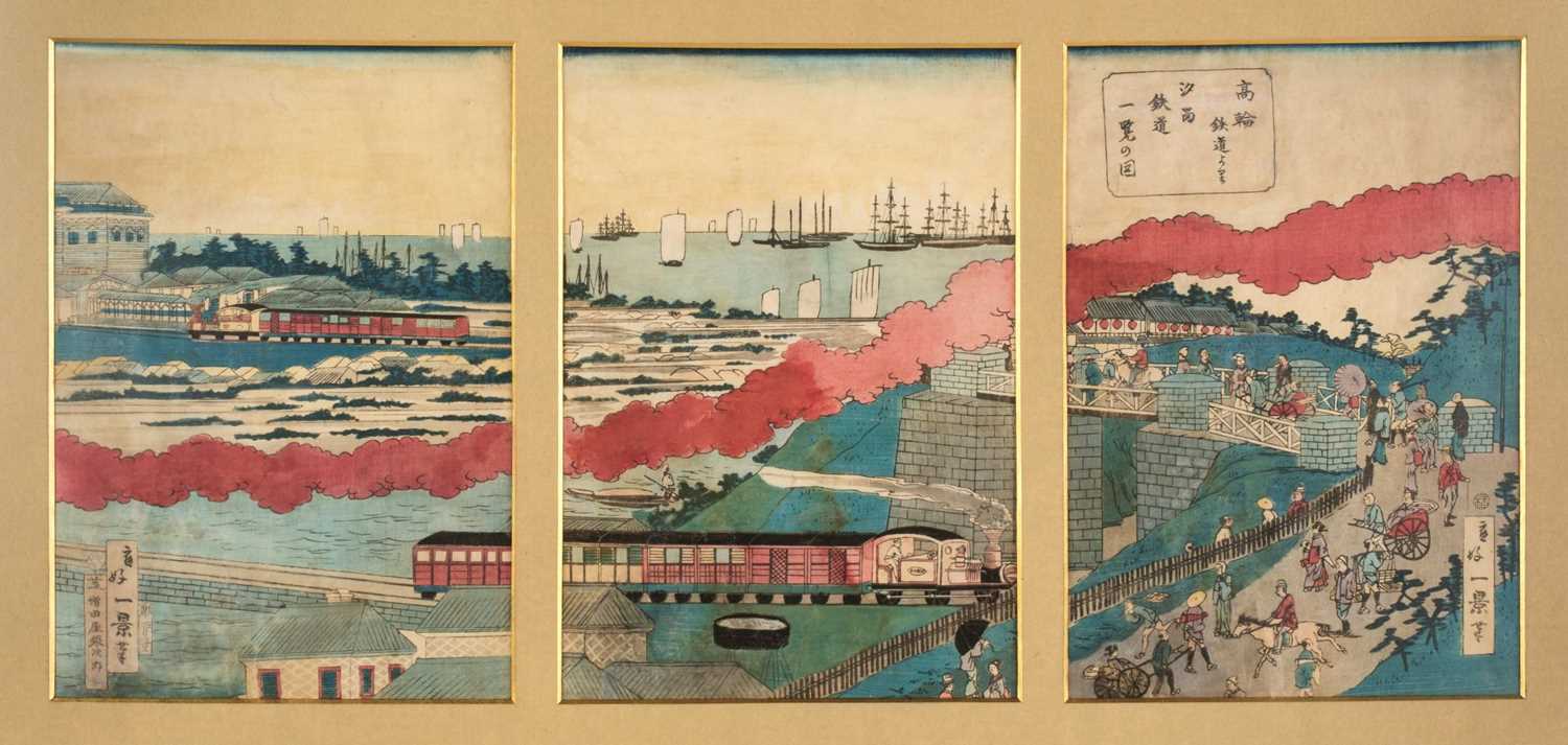 Lot 159 - Japanese School. Steam trains near the coast, circa 1870