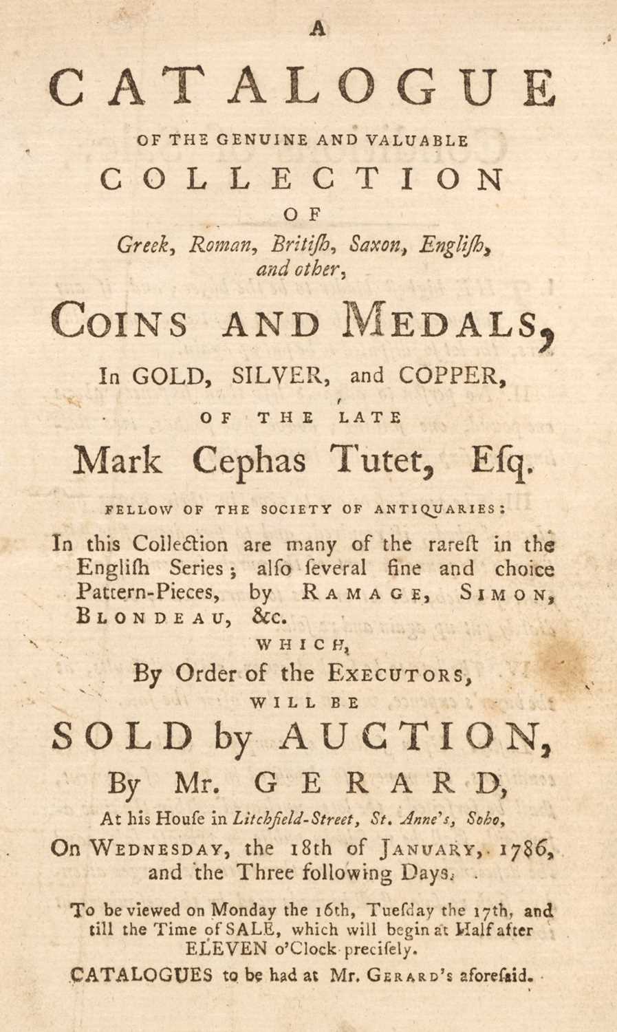 Lot 393 - Coin & Medal auction catalogues. A volume of 16 coin & medal auction catalogues, 1786-91