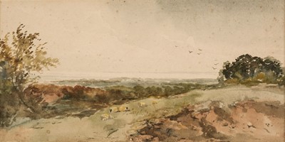 Lot 117 - Cox (David, 1783-1859). Landscape with sheep and trees, and sea in distance