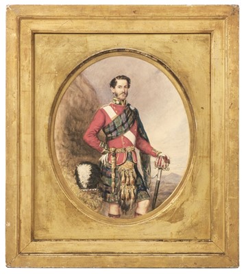 Lot 393 - Waters (W.R. active 1829-1877). Officer of 79th Foot, watercolour portrait