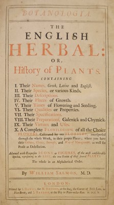Lot 70 - Salmon (William). Botanologia. The English Herbal: or, History of Plants, 1st edition, 1710