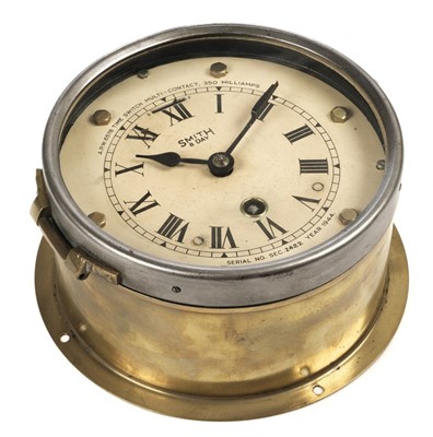 Lot 321 - Bulkhead Clock. WWII Smith 8 day 'Zig Zag' clock dated 1944