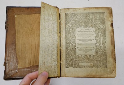 Lot 248 - Bible [English]. The Bible. Translated according to the Ebrew and Greeke, 1589
