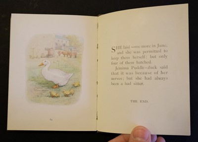 Lot 615 - Potter (Beatrix). The Tale of Jemima Puddle-Duck, 1st edition, 1908, inscribed by the author