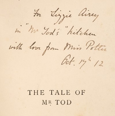 Lot 613 - Potter (Beatrix). The Tale of Mr. Tod, 1st edition, 1912, inscribed by the author