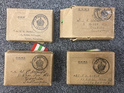 Lot 312 - WWII Medals. Four boxed groups