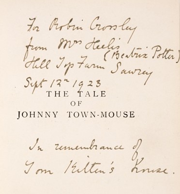 Lot 618 - Potter (Beatrix). The Tale of Johnny Town-Mouse, 1st edition, [1918], inscribed by the author