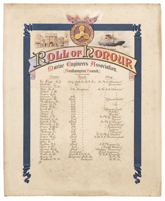 Lot 398 - WWI Roll of Honour. Marine Engineers Association (Southampton Branch)