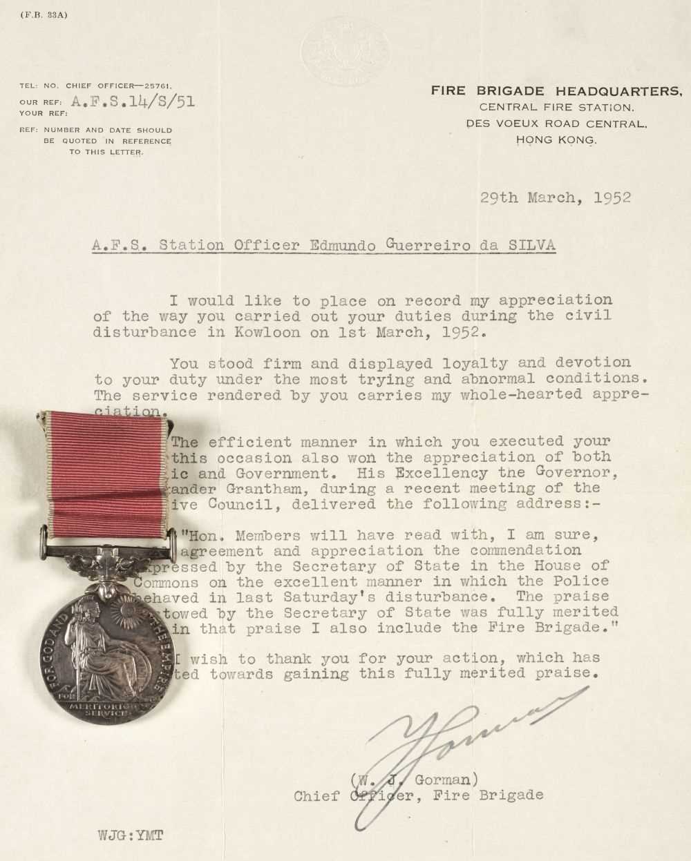 Lot 271 - British Empire Medal. The BEM to Constable Edmundo Da Silva, Hong Kong Police Force