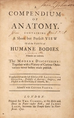 Lot 362 - Heister (Lorenz). A Compendium of Anatomy, 1st edition in English, London: Tho. Combes, 1721