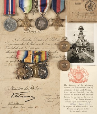 Lot 284 - HMS Hood. WWI and WWII group to Able Seaman W.G. Cleeter, Royal Navy