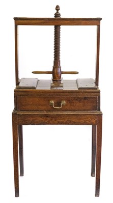 Lot 364 - Linen press. An attractive late Georgian hardwood linen press on stand, late 18th/early 19th century