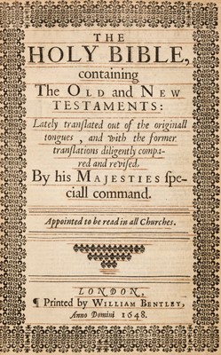 Lot 256 - Bible [English]. The Holy Bible, containing the Old and New Testaments, 1648