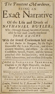 Lot 346 - Yearwood (Randolph). The penitent murderer..., 1657