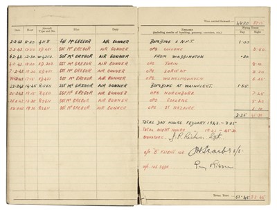 Lot 240 - 617 Squadron. WWII Medals to 617 Squadron casualty, the logbook signed by Guy Gibson