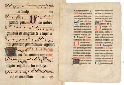 Lot 299 - Illuminated Leaves. Illuminated musical score on single vellum leaf, c.1500 & another