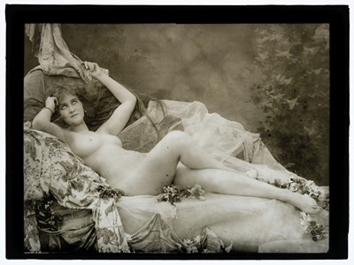 Lot 560 - Nude. A large diapositive glass slide of a reclining female nude, probably Paris, c. 1890s/1900