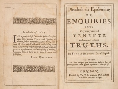 Lot 350 - Browne (Thomas). Pseudoxia Epidemica, 1st edition, T.H. for Edward Dod, 1646