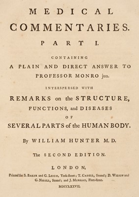 Lot 297 - Hunter (William). Medical Commentaries. Part I.